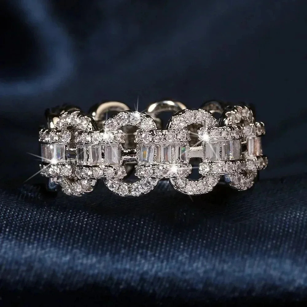 🎀Luxury Eternity Wedding 925 Silver Plated CZ Dainty Ring fo UNVN12261 - Picture 2 of 5